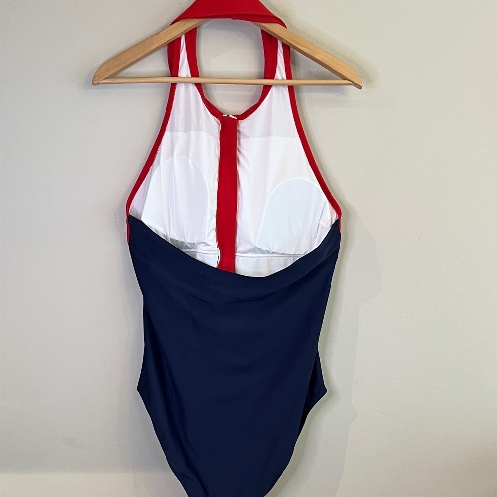 NWOT Ladies Red and Blue Zipped backless One Piece Swimsuit XL ( slim) - Picture 3 of 4